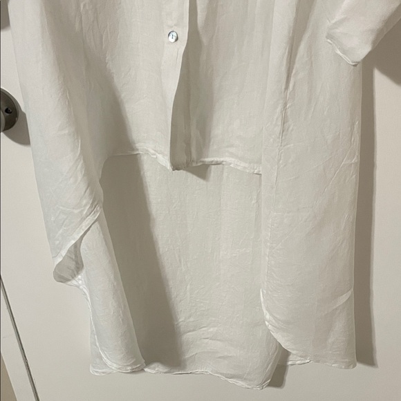 M Made in Italy White Hi Low Linen Shirt Size Medium - Picture 3 of 9